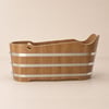 150 cm Freestanding Oak Wood Oval Soaking Bathtub with Built-in Seat