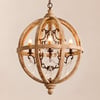 Chandelier, rustic retro wooden design with aged metal cage