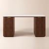 Modern 64" Rounded Edge Walnut Sintered Stone Desk with Dual Storage