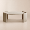 1080mm Japandi-Couchtisch, oval, mit Travertin-Steinplatte