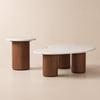18"-47" Rundes Couchtisch-Set aus Betonfurnier in Walnussoptik
