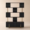 Glossy Black Sliding Door Etagere Bookshelf 5-Shelf Tall Book Shelf Rich Storage-170cm