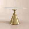 Modern 39" Round Glossy Sintered Stone Dining Table with Gold Metal Pedestal Base, Seats 2