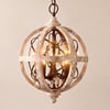 Retro Rustic Weathered Wooden Globe Metal Orb Crystal 3-Light Chandelier Small