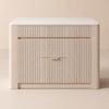 Mid-Century Modern Kitchen Island with Glossy Stone Top and Off-White Cabinets, 1290 mm