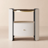 White Round Leather Bedside Table with Sintered Stone Glass Top