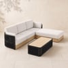 Costra Woven Outdoor Sectional Sofa Set with Adjustable Reclining Chaise and Coffee Table Black