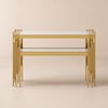 Moderne Table Console Étroite en Pierre Frittée de 119 cm avec Étagère de Rangement et Pieds Dorés