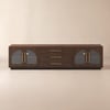 Arune 80" Arched Glass Doors Walnut TV Stand with Storage and LED