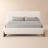 Upholstered Boucle Curva Platform Bed with Walnut Legs, 160 cm