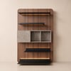5-Tier Modern Walnut Floating Bookshelf with Storage and LED Bookcase