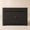 Mid-Century Modern Kitchen Island with Glossy Stone Top and Cabinet Compartments in Black, 1290 mm
