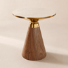 Modern Column Side Table Sculra in Walnut with Travertine-Look Top, 500 mm Dia x 580 mm H