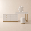 Ensemble de maquillage blanc moderne avec 6 tiroirs, 1 tabouret et 1 miroir