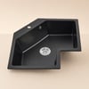 Évier de cuisine d'angle à encastrer noir de 640 mm, évier irrégulier moderne à cuve unique en quartz