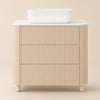 32" Fluted Freestanding Bathroom Vanity with Vessel Sink, 3-Drawers, Sintered Stone top