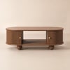Table basse cannelée ovale moderne en bois massif de noyer de 1100 mm avec rangement