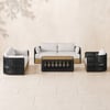 Costra 4-Piece Outdoor Rope Weave Swivel Sofa Set with Coffee Table in Black for 6
