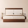 Letto imbottito moderno con testiera e comodini sospesi in noce