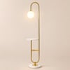 Globeal 60" Modern Arc Floor Lamp with Shelf in Gold with Glass Shade & Marble Base