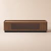 Meuble TV Noyer 201 cm avec portes en verre, rangement et LED