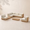 Grida 9-Piece Outdoor Natural Teak Modular Sectional Sofa Set with Coffee Table in Ivory