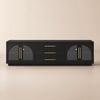 TV-Lowboard Arune 183 cm mit 4 gewölbten Glastüren, 3 Schubladen und LED-Beleuchtung