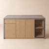 LED waterfall edge kitchen island in concrete grey with storage, 1820 mm