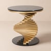 Tavolino Laterale Rotondo 50 cm Nero Effetto Marmo con Base a Spirale Dorata