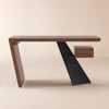 Rechteckiger Schreibtisch aus natürlichem Gummibaumholz mit Schublade, 140 cm