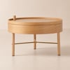 Moderner runder drehbarer Couchtisch aus Holz mit Stauraum & Metallbeinen in Natur