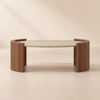 109 cm Japandi Ovaler Couchtisch mit Travertinplatte