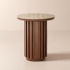 Aura Ash Wood Fluted Walnut Round Side Table with Sintered Stone Top