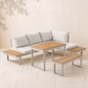 Slatera 4-Piece Outdoor Acacia & Aluminium Modular Sofa Set in Light Grey