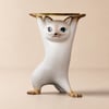 Moderno 38 cm Gatto Bianco Resina Tavolino con Vassoio Superiore Dorato