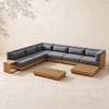 Grida 9-Piece Outdoor Teak Modular Sectional Sofa Set with Coffee Table in Grey