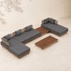 6-seater weatherproof grey corner sofa set made of aluminium and teak