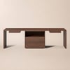Bureau double rectangulaire moderne en noyer avec tiroirs, 240 cm