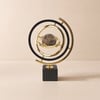 Modern Abstract Metal Black & Gold Globe Ornament Sculpture Decor with Rectangle Stand