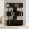 66.9" Glossy Black Sliding Door Etagere Bookshelf 5-Shelf Tall Book Shelf Rich Storage