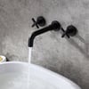 Melro - Miscelatore per lavabo da bagno in ottone con maniglie a croce, da parete, colore nero opaco