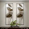 Ensemble de décoration murale en métal avec 2 feuilles de lotus de 910 mm pour salon avec cadre noir