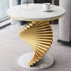 Modern 20" Round White Faux Marble Gold Spiral End Table