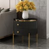 Modern 533 mm Black & Gold Fluted Sintered Stone End table with 2 Drawers