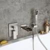 Modern Waterfall Wall-Mount Solid Brass Bathtub Faucet & Handshower in Brushed Nickel