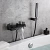 Robinet de remplissage de baignoire mural à 2 poignées en forme de cascade, noir mat, avec douchette