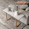 Modern 26" White C-Shaped Sintered Stone End table with Gold Finish