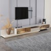 Meuble TV extensible avec portes vitrées et lampe LED 280 cm - kaki