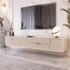 86.6" Rectangle Off White TV Stand Media Console for 85" TV with 4 Drawers & Doors