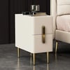 Inarrow Modern Beige Bedside Table with 2 Drawers in Gold Legs